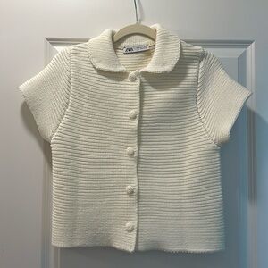 ZARA CREAM ECRU CHUNKY KNIT PETER PAN COLLAR CARDIGAN